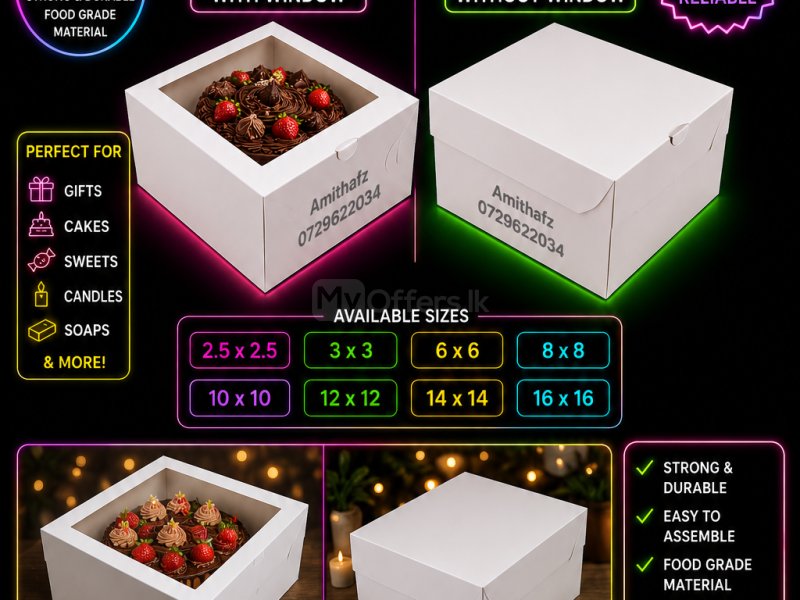 *CAKE BOXES WITH / WITHOUT WINDOW – Premium Bakery Packaging Sri Lanka* 🎁

🔍 Searching for