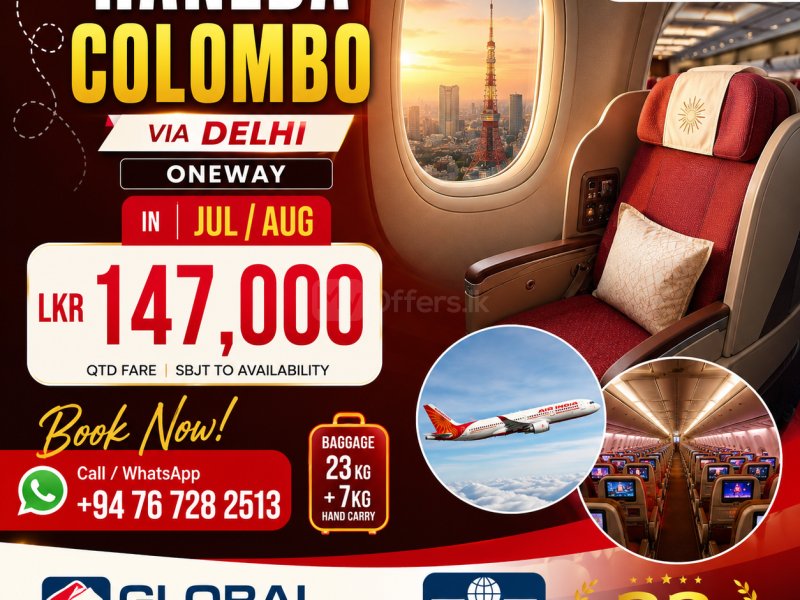 Lowest oneway fare from Haneda Japan to Colombo in Jul/Aug.Fare sbjt  to availability